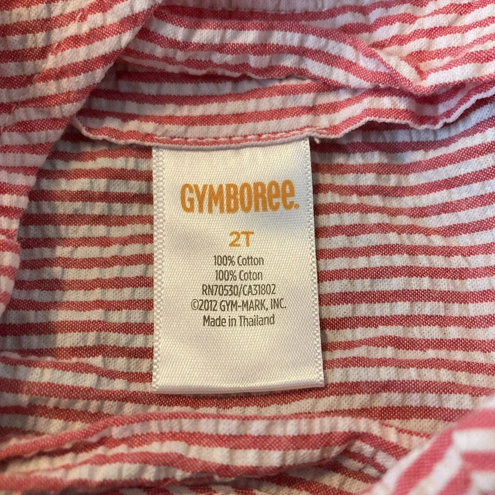 Gymboree Toddler Top Girls Sz 2T Red White‎ Cotton Seersucker Button Ruffle Tank